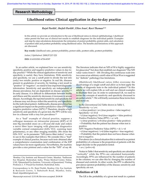 Likelihood ratios: Clinical application in day.